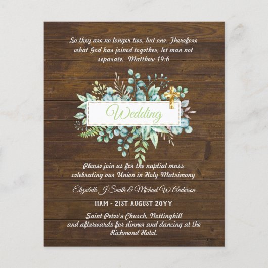 Papier BUDGET Catholique Mariage Invitations Croix de ver (Devant)