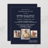 Papier Budget Célébration de la vie bleu foncé Invitation (Devant / Derrière)