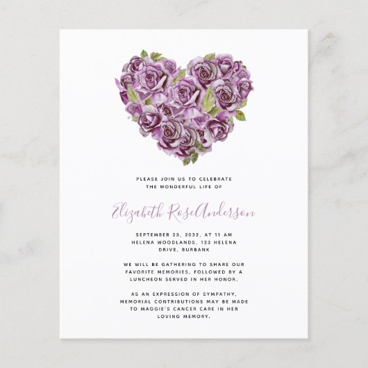 Papier BUDGET Célébration de la vie Invitation | Hydrange (Devant)