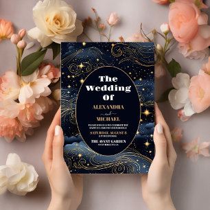 Papier Budget Céleste Midnight Blue Stars Moon Mariage