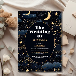 Papier Budget Céleste Nuit Bleue Étoiles Lune Mariage