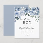 Papier Budget C'est un garçon Dusty Blue Floral Baby show (Devant / Derrière)