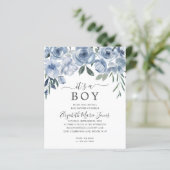 Papier Budget C'est un garçon Dusty Blue Floral Baby show (Debout devant)