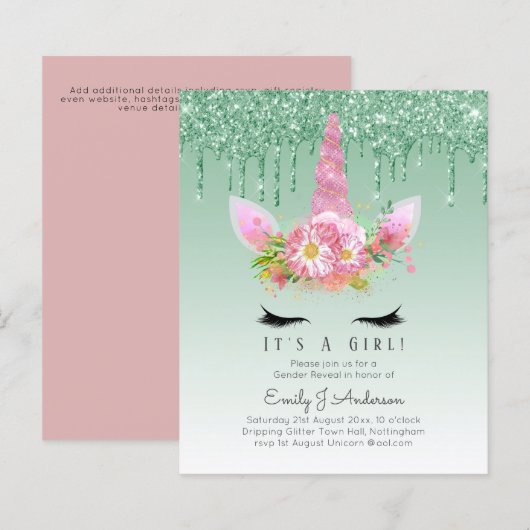 Papier BUDGET C'est une fille Glittery Baby shower Unicor (Devant / Derrière)