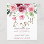 Papier Budget C'est une fille Rose Bourgogne Floral Baby  (Devant)