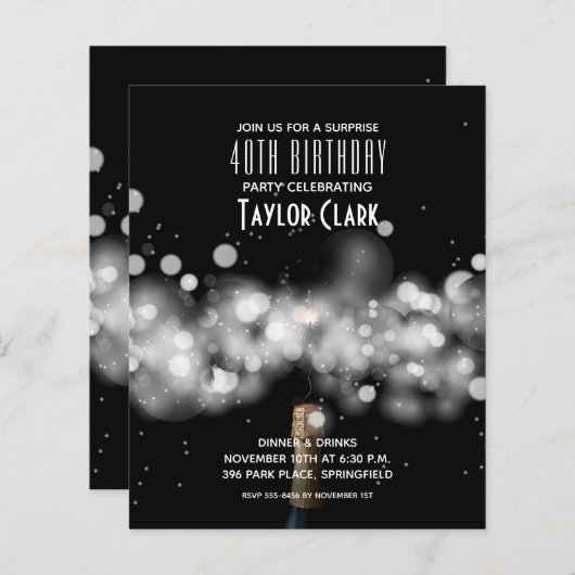 Papier Budget Champagne Sparkle 40e anniversaire Invitati (Devant / Derrière)