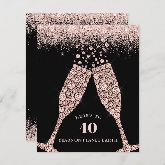Papier Budget Champagne Toast Black 40e anniversaire Invi (Devant / Derrière)