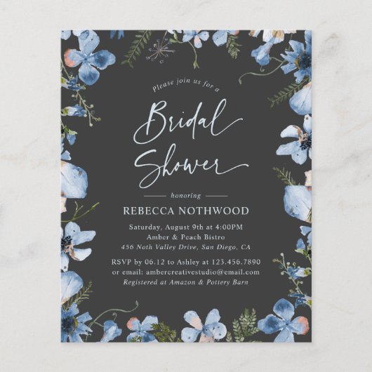 Papier Budget Charcoal Blue Chic Bridal Shower Invitation (Devant)