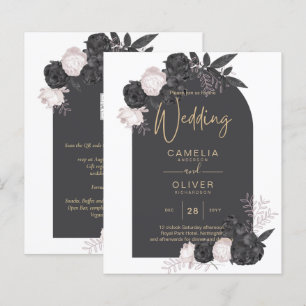 Papier BUDGET Charcoal Gris rose Roses Mariage INVITE