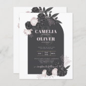 Papier BUDGET Charcoal Gris rose Roses Mariage INVITE (Devant / Derrière)