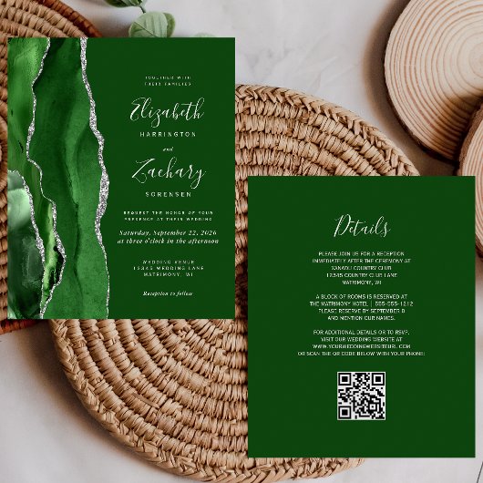 Papier Budget Chasseur Vert Agate Argent QR Code Mariage