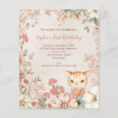 Papier Budget Chat Floral 1er Anniversaire Invitation fil (Devant)