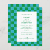 Papier Budget Checkerboard Blue Green Invitation d'annive (Devant / Derrière)