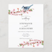 Papier Budget Cherry Blossom Blue Bird Wedding Invitation (Devant)
