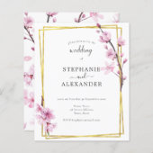 Papier Budget Cherry Blossom & Gold Frame Wedding Invitat (Devant / Derrière)
