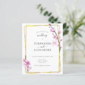 Papier Budget Cherry Blossom & Gold Frame Wedding Invitat (Debout devant)