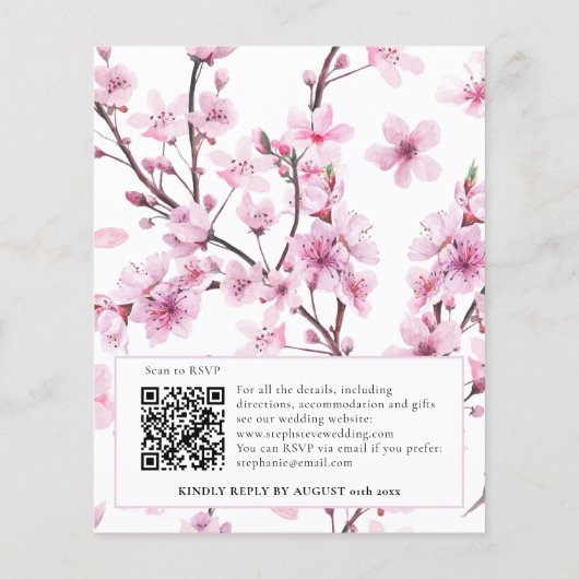 Papier Budget Cherry Blossom QR Code Invitation soirée (Dos)