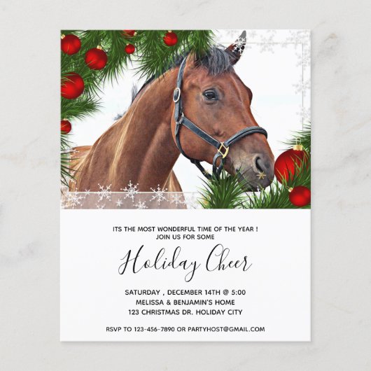 Papier Budget Cheval Equine Noël Cute Pony Invitation (Devant)