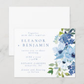 Papier Budget Chic Bleu Aquarelle Mariage Floral (Devant / Derrière)