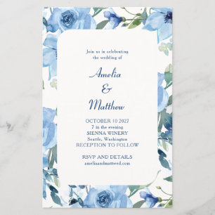 Papier Budget Chic Blue Aquarelle Floral Wedding Invitati