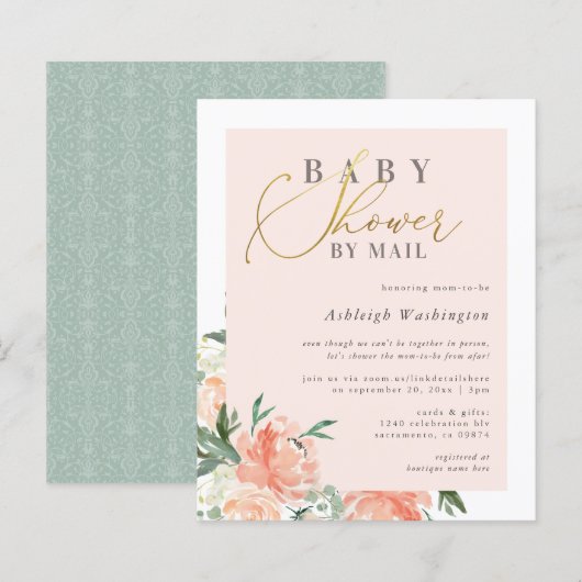 Papier Budget Chic Blush Baby shower Or Floral Par Courri (Devant / Derrière)