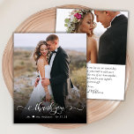 Papier Budget Chic Calligraphie 2 Photo Mariage Merci<br><div class="desc">Budget Moderne Boho Chic Main Lettré Script 2 Photo Mariage Merci personnalisé abordable carte THIN à petit budget. Modèle mariage élégant avec une photo verticale complète sur l'avant avec le texte superposé "Merci" dans une police de script de typographie ou de calligraphie écrite à la main tourbillonnant avec des échasses...</div>