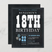 Papier Budget Chic Chalkboard Blue Balloon 18e anniversai (Devant / Derrière)