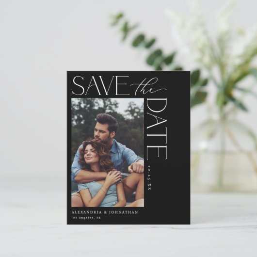 Papier Budget Chic Design Photo Enregistrer la date 2 Bla (Debout devant)