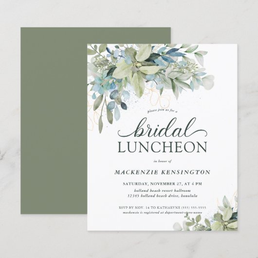 Papier BUDGET Chic Eucalyptus Bridal Luncheon Invitation (Devant / Derrière)