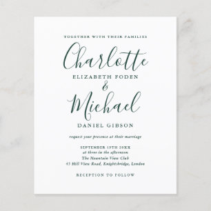 Papier Budget Chic Faire-part de mariage de script Emeral