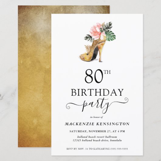 Papier Budget Chic Floral Gold High Heels 80e anniversair (Devant / Derrière)