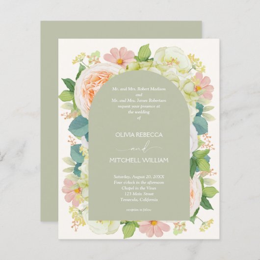 Papier Budget Chic Florals Mariage tous en une invitation (Devant / Derrière)