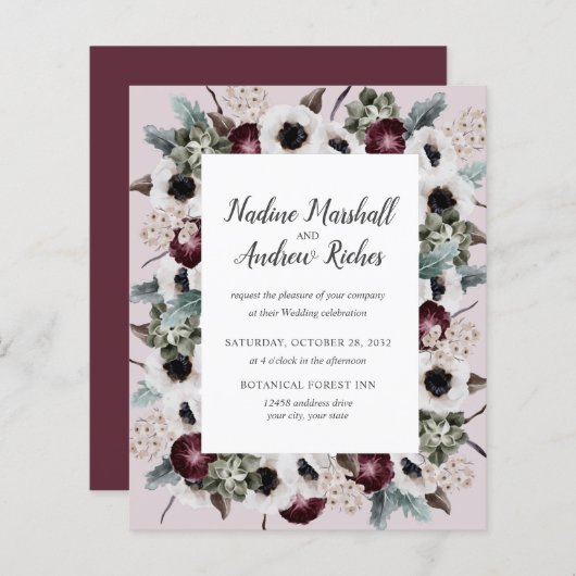 Papier Budget Chic Plum ivoire Sage Mariage cadre rose (Devant / Derrière)