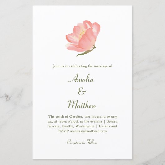 Papier Budget Chic Rose Floral All-in-One Mariage Invitat (Devant)