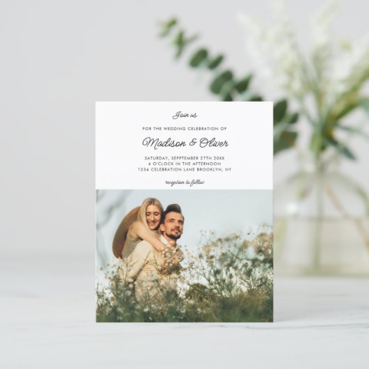 Papier BUDGET Chic Rustic Script 2 Photo QR Code Mariage (Debout devant)