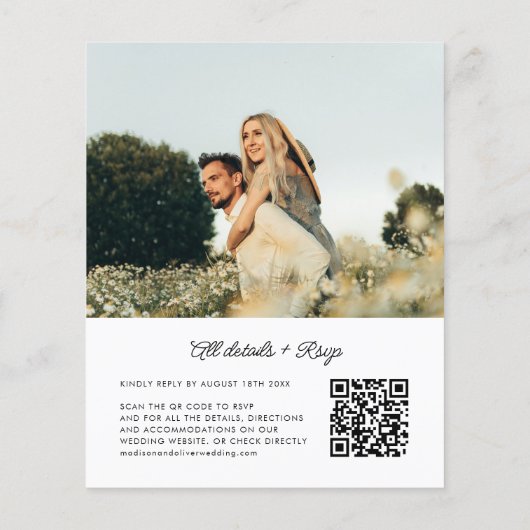 Papier BUDGET Chic Rustic Script 2 Photo QR Code Mariage (Dos)