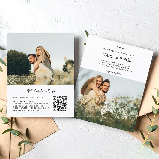 Papier BUDGET Chic Rustic Script 2 Photo QR Code Mariage