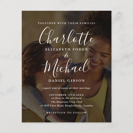 Papier Budget Chic Script 2 Photos Faire-part de mariage (Devant)