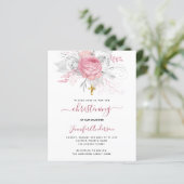 Papier Budget Christening rose florales invitation fille (Debout devant)