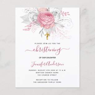 Papier Budget Christening rose florales invitation fille