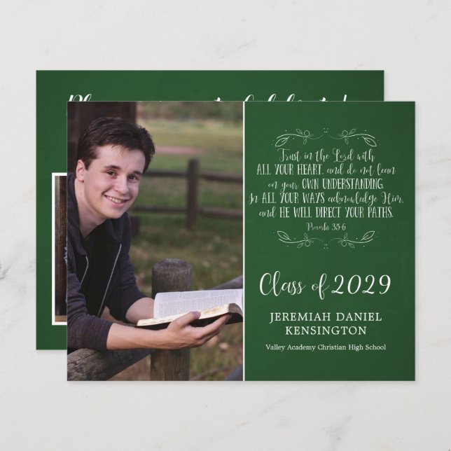 Papier Budget Christian Verse Green Graduation Photo (Devant / Derrière)