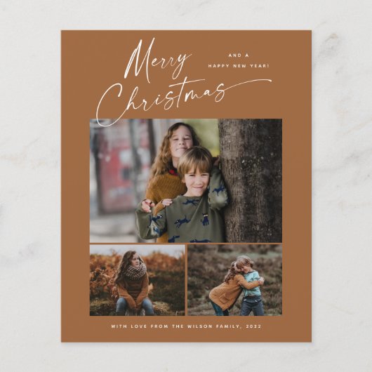 Papier Budget Christmas Script 3 Photo Christmas Card (Devant)