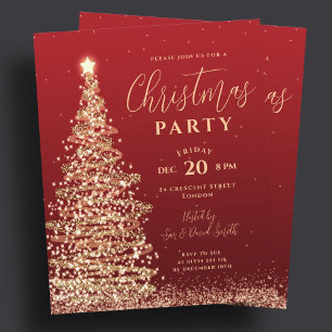 Papier Budget Christmas Tree Party Red Holiday Invitation