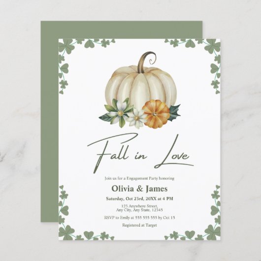 Papier Budget Chute en amour Vert Engagement Invitation (Devant / Derrière)