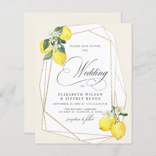 Papier Budget Citron Citrus Faire-part de mariage d'été (Devant / Derrière)