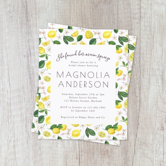 Papier BUDGET Citron Citrus nuptiale Invitation de douche