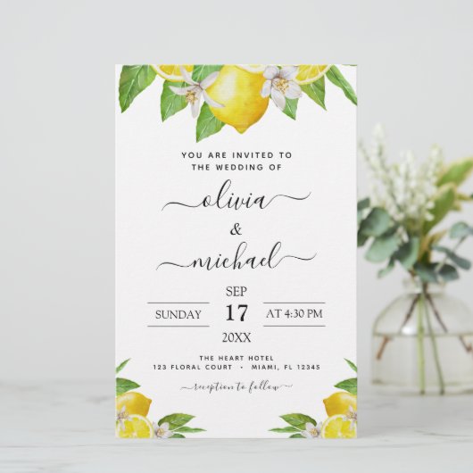 Papier Budget Citron Faire-part de mariage jaune (Debout devant)