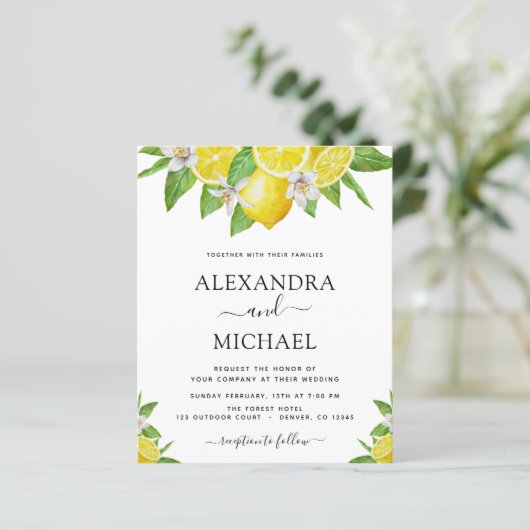 Papier Budget Citron Faire-part de mariage jaune (Debout devant)