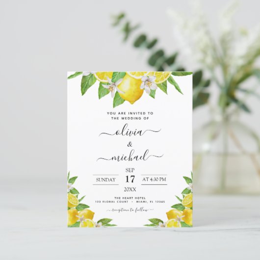 Papier Budget Citron Faire-part de mariage jaune (Debout devant)