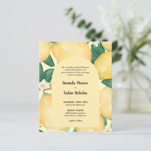 Papier Budget Citrons Mariage tous en un Invitations (Debout devant)